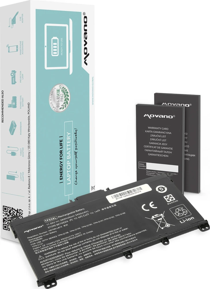 Movano „HP Pavilion 14-bf 14-bp 15-cd“ nešiojamojo kompiuterio baterija TF03XL - 3400 mAh (39 WH)