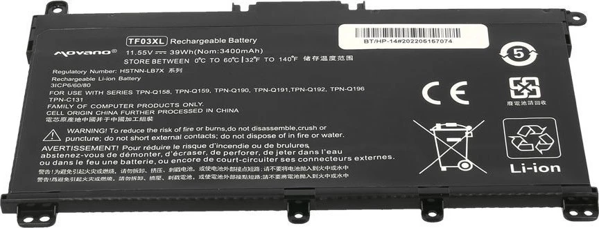 Movano „HP Pavilion 14-bf 14-bp 15-cd“ nešiojamojo kompiuterio baterija TF03XL - 3400 mAh (39 WH)