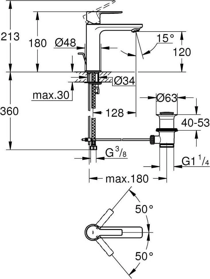 Grohe Lineare S praustuvo maišytuvas, chromas
