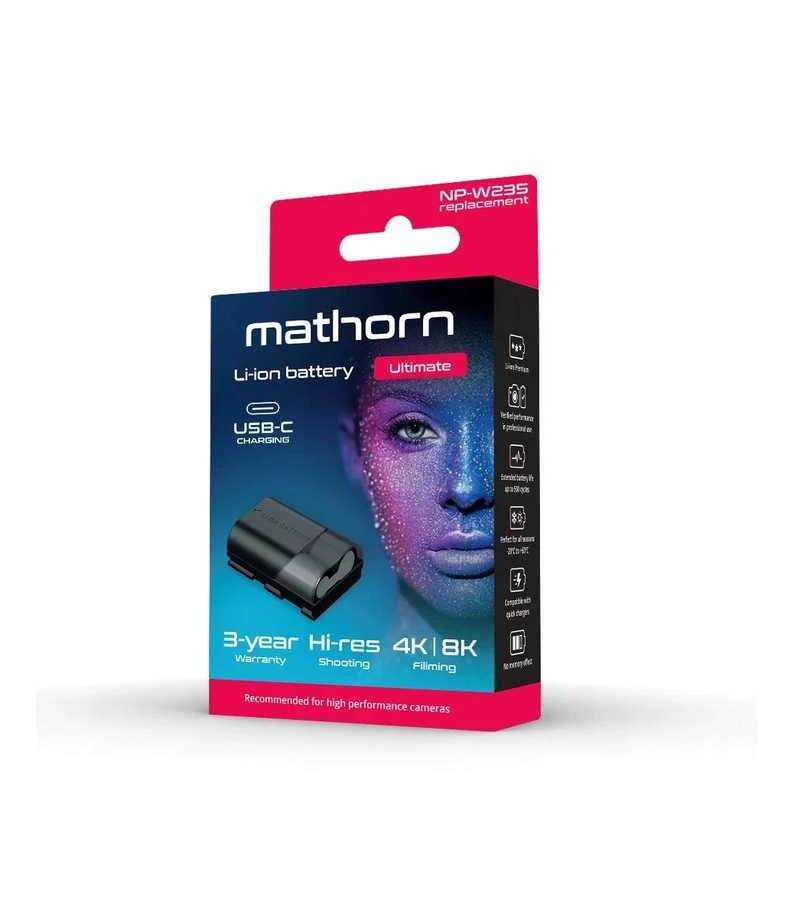 Mathorn MB-234 Ultimate 2600mAh USB-C baterija, NP-W235 pakaitalas
