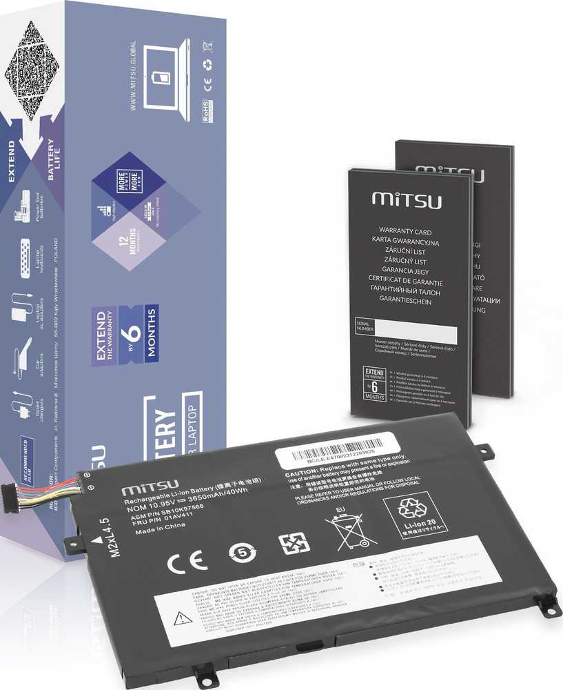 Baterija Mitsu Baterija 01AV411, skirta „Lenovo ThinkPad E470 E475“