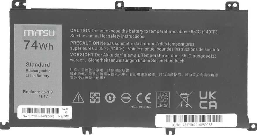 Mitsu Bateria Dell Inspiron 357F9 5577 7557 6600mAh