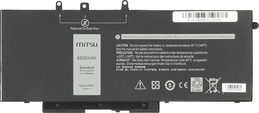 „Mitsu“ akumuliatorius GJKNX, skirtas „Dell Latitude“ 5280 5480 5490 5590 8500 mAh 8500 mAh (64,6 Wh) 7,6 V (7,4 V)