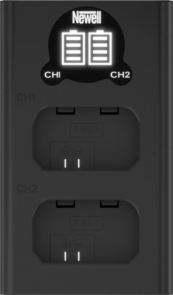 Dviejų kanalų įkroviklio rinkinys ir dvi NP-FW50 baterijos Newell DL-USB-C, skirtos Sony