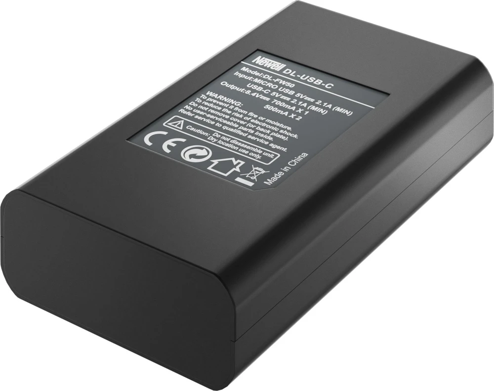 Dviejų kanalų įkroviklio rinkinys ir dvi NP-FW50 baterijos Newell DL-USB-C, skirtos Sony
