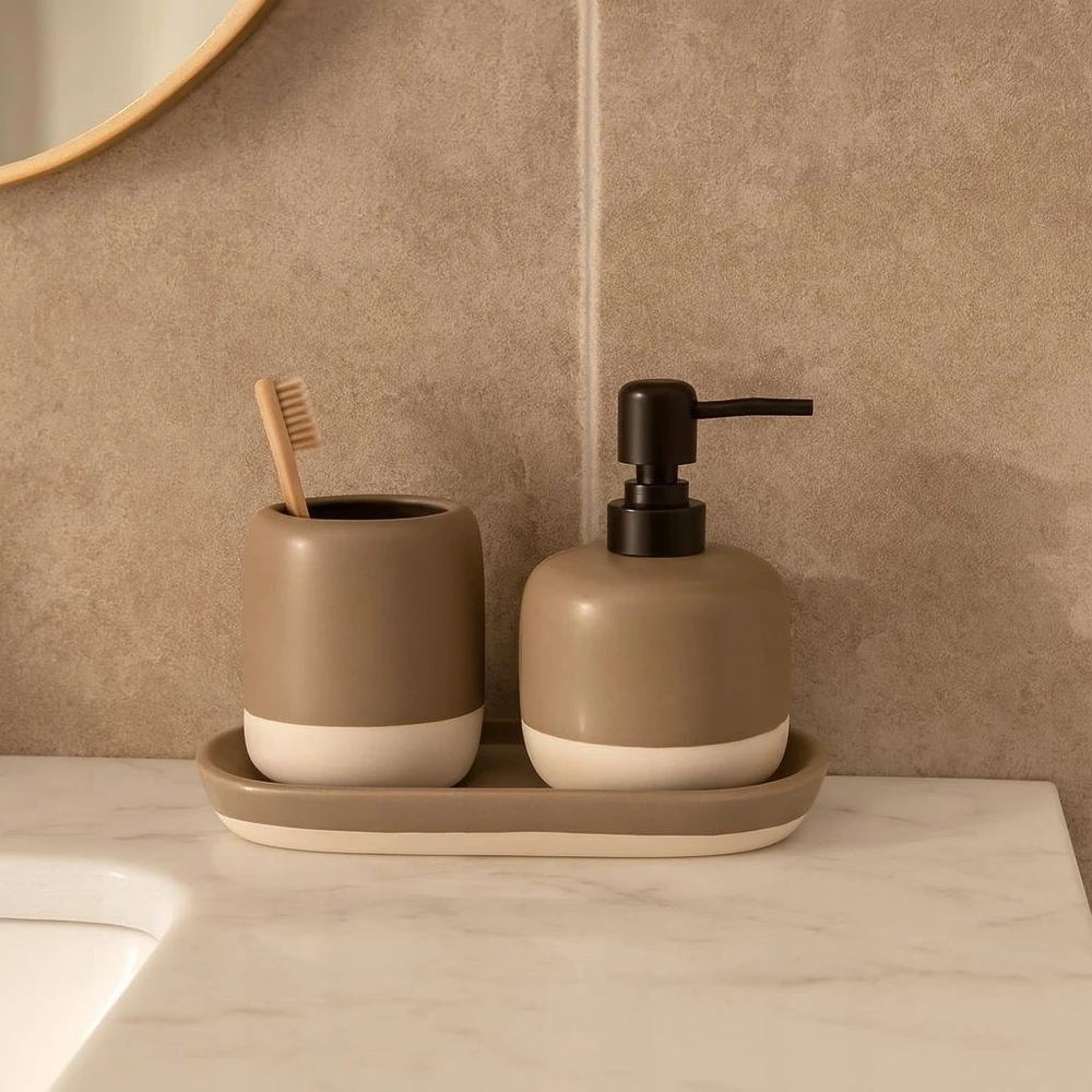 Bathroom Solutions Muilo dozatorius ir dantų šepetėlių laikiklis ant keraminio pagrindo THE PASTELS