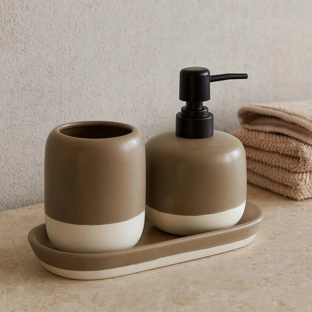 Bathroom Solutions Muilo dozatorius ir dantų šepetėlių laikiklis ant keraminio pagrindo THE PASTELS