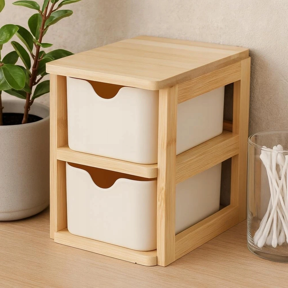 Bathroom Solutions Bamboo Dviguba bambukinė organizatoriaus SKAFFA, 15 x 10,8 cm