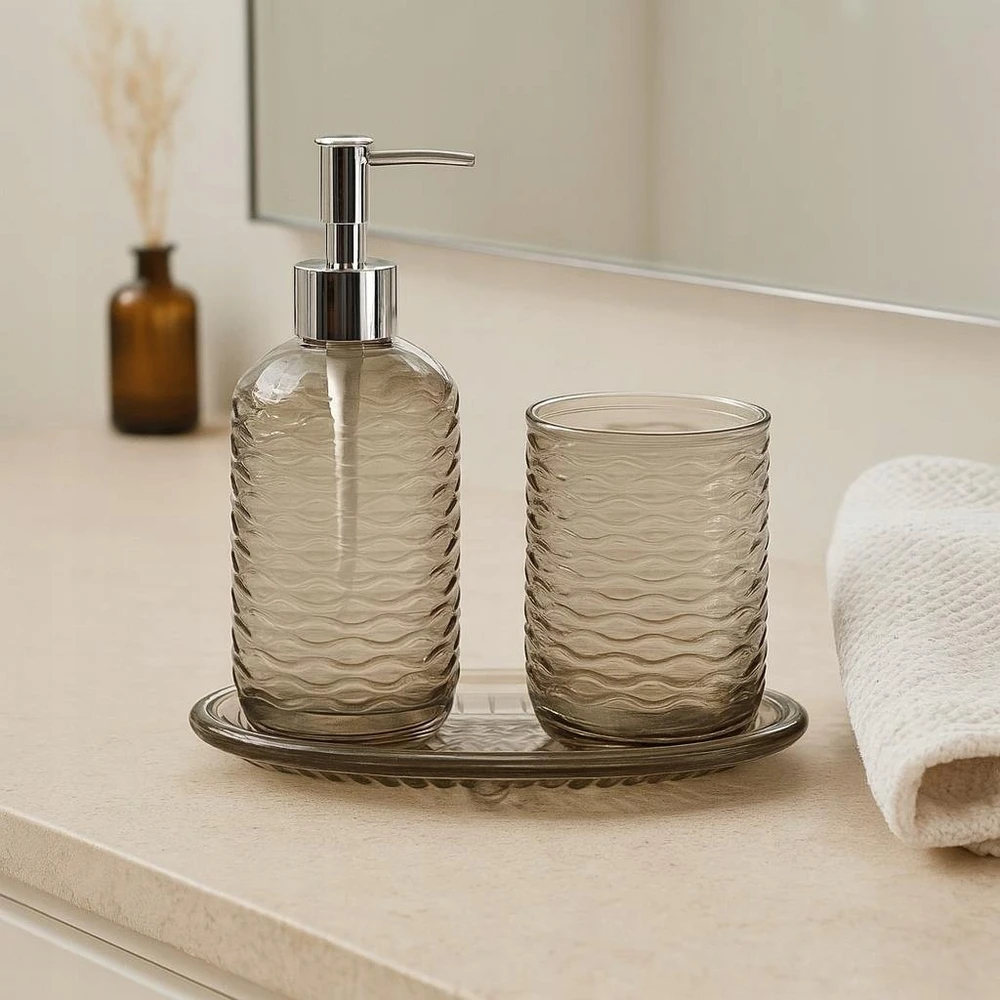 Bathroom Solutions PIECES NODE vonios kambario rinkinys, dozatorius, dantų šepetėlių laikiklis ir muilinė, 3 dalys