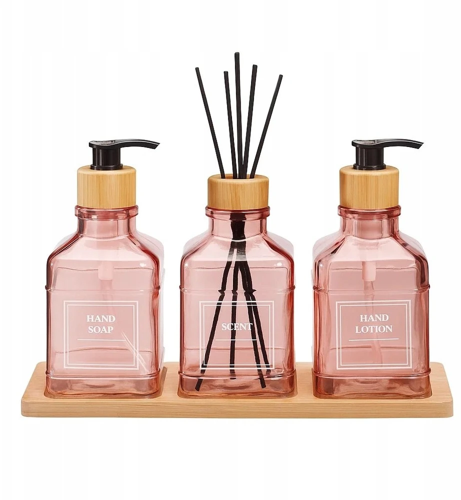 Bathroom Solutions Bamboo Vonios kambario komplektas su stikliniu difuzoriumi ir bambuko padėklu REN