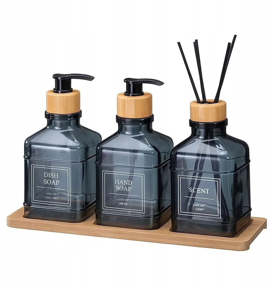 Bathroom Solutions Bamboo Vonios kambario komplektas su stikliniu difuzoriumi ir bambuko padėklu REN