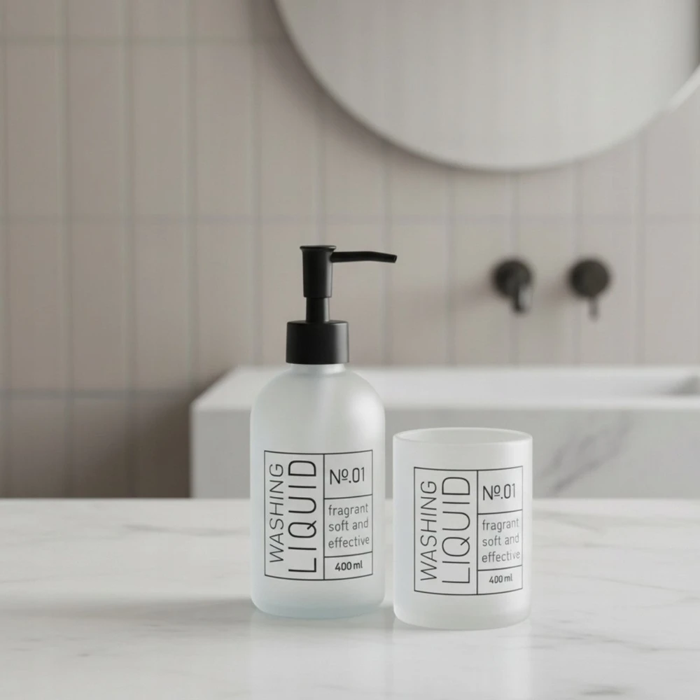 Bathroom Solutions Stiklinis muilo dozatorius ir dantų šepetėlių laikiklis ONYX
