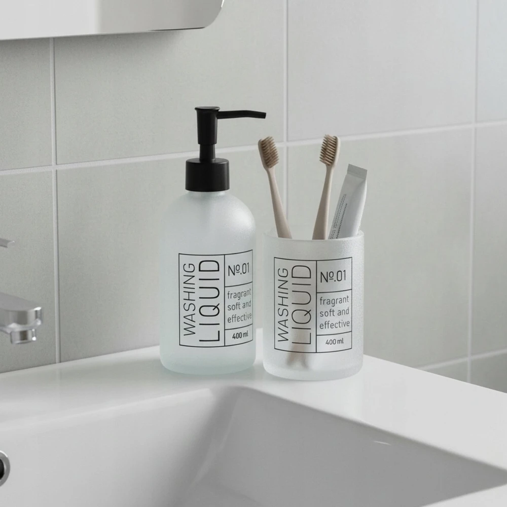 Bathroom Solutions Stiklinis muilo dozatorius ir dantų šepetėlių laikiklis ONYX