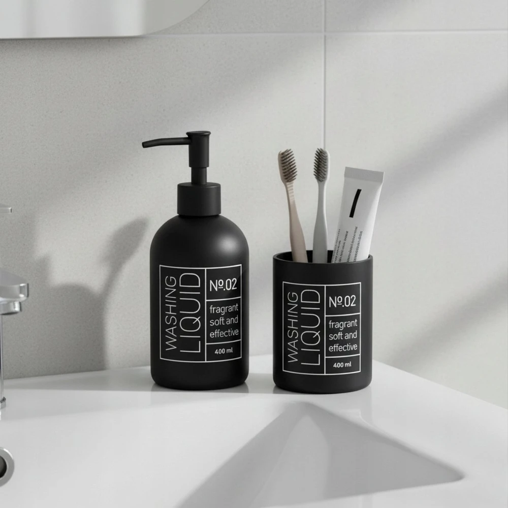 Bathroom Solutions Stiklinis muilo dozatorius ir dantų šepetėlių laikiklis ONYX
