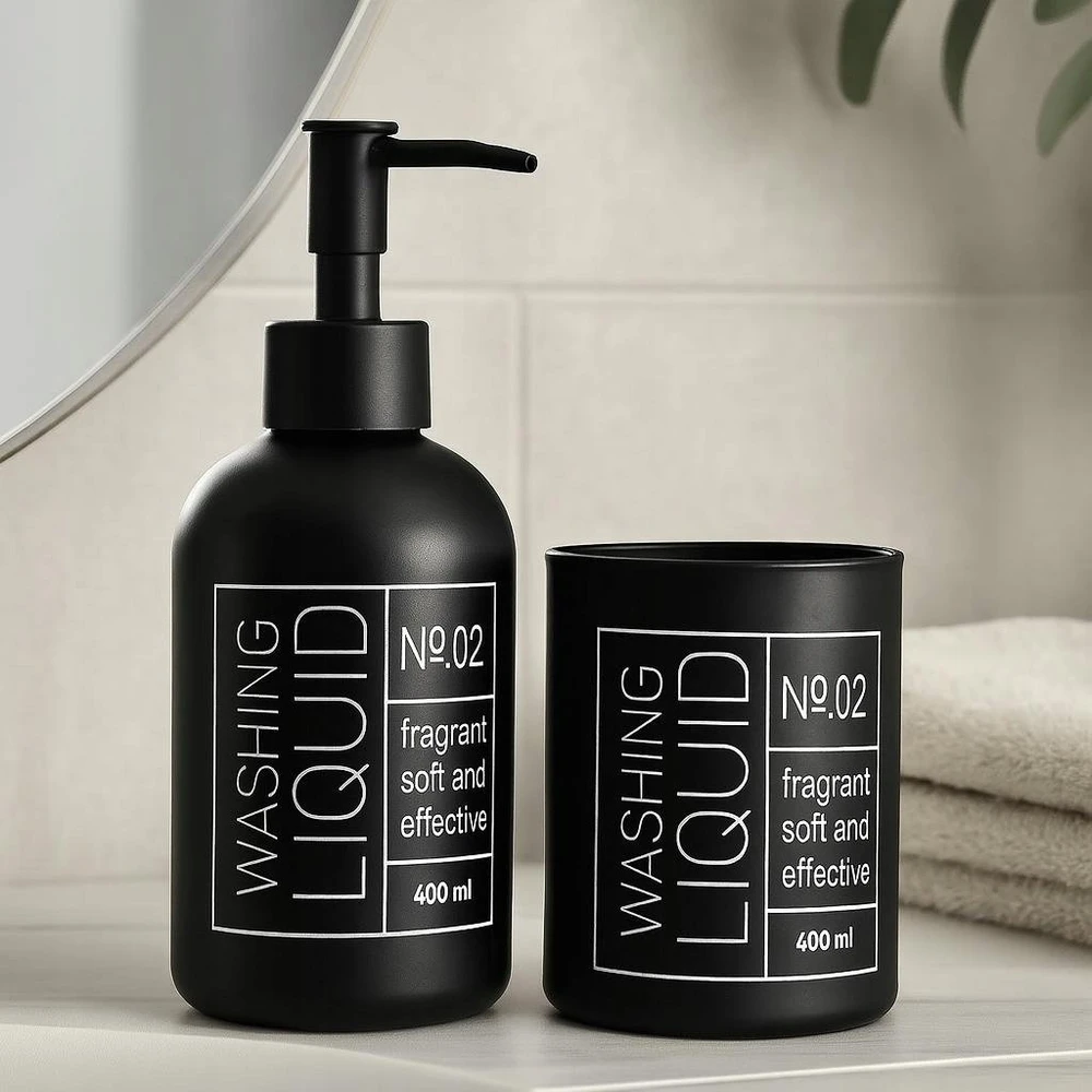 Bathroom Solutions Stiklinis muilo dozatorius ir dantų šepetėlių laikiklis ONYX