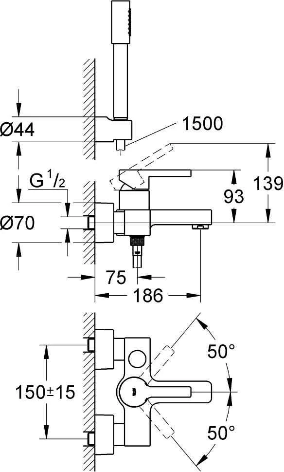 Grohe Lineare vonios maišytuvas sieninis chromas (33850000)