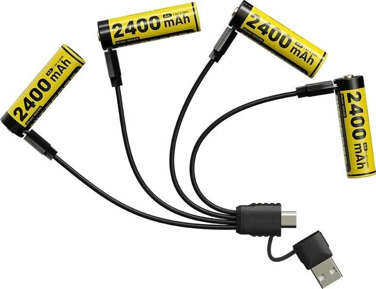 Nitecore AA akumuliatoriai su USB įkrovimo laidu