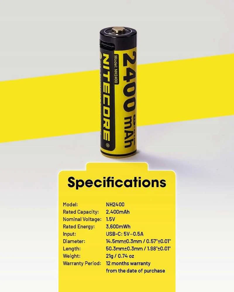 BATTERY RECH. LI-ION AA 1.5V/4PACK NH2400 NITECORE