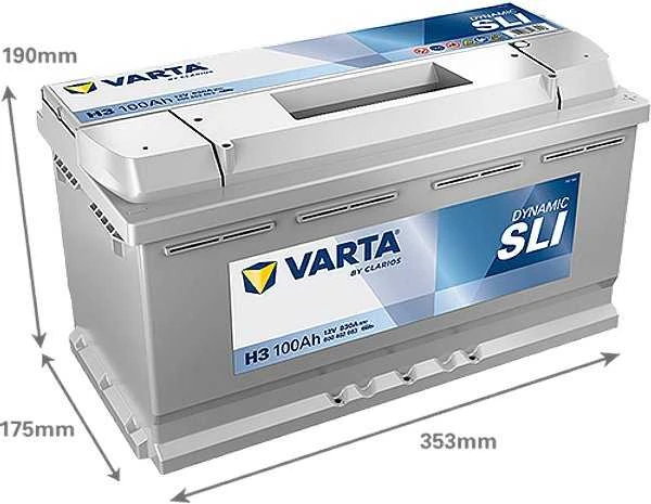 VARTA H3 100Ah akumuliatorius su išmatavimais