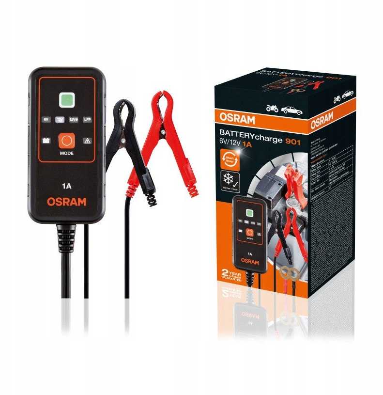 „BATTERYcharge 901“ įkroviklis, įkrovimo įtampa: 6/12 V OSRAM, įkrovimo srovė: 1 A