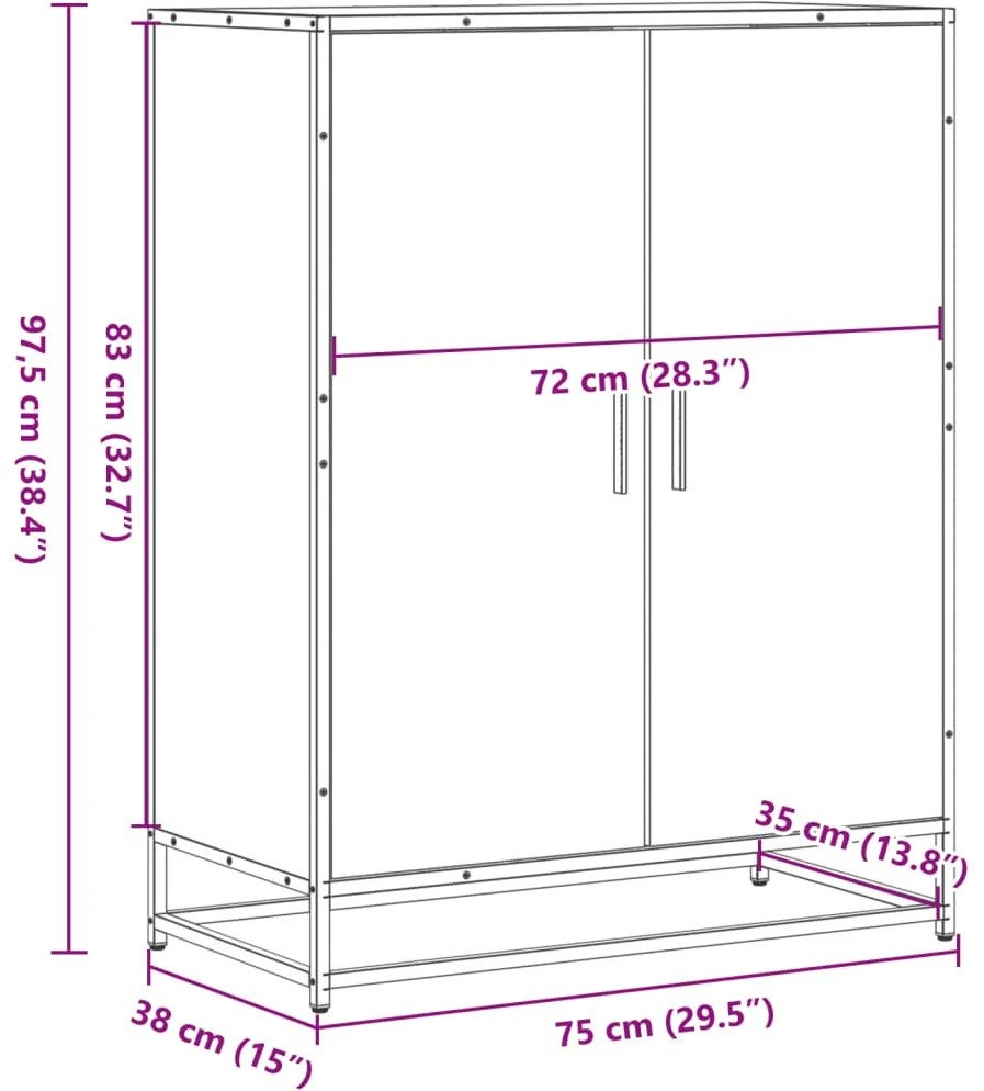 Spintelė batams, dūminio ąžuolo, 75x38x97,5cm, mediena/metalas