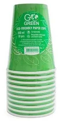 Gogreen „Go Žalias“ „Žalias“ popieriniai puodeliai 350 ml, 10 vnt.