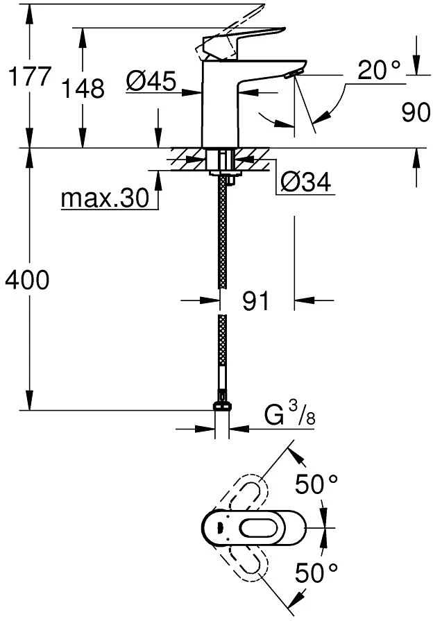 Bazinė baterija Grohe BauLoop stovi chromas (23337000)