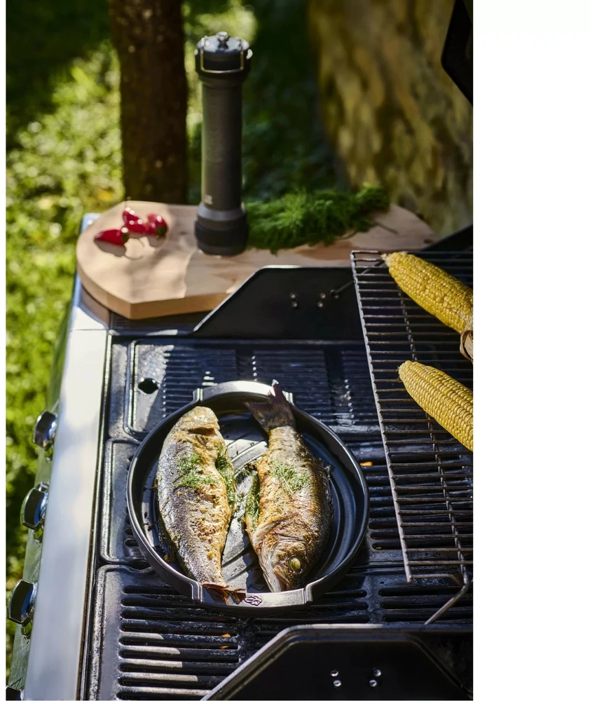 BBQ Žuvies kepimo lėkštė, 38 cm, ovali, prie stalo tvirtinama grotelių (PG-63078)