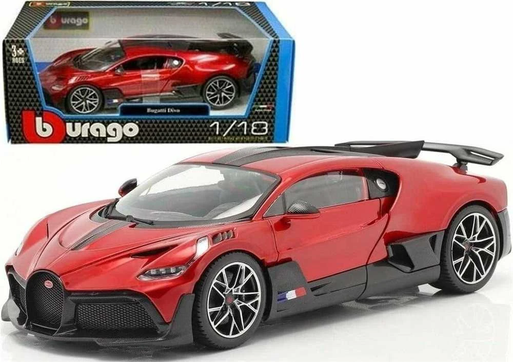*BBURAGO metal, 1:18, Bugatti Divo Metalic, Raudonas