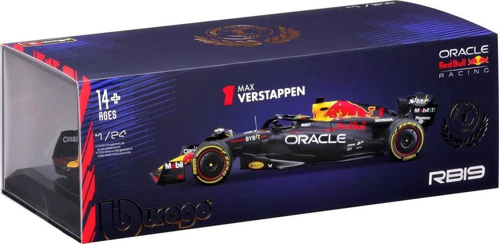 BBURAGO 1:24 automodelis su ekspozicine dėžute Raudona Bull RB19, 18-28030 (Ekspozicinė prekė) (Ekspozicinė prekė)
