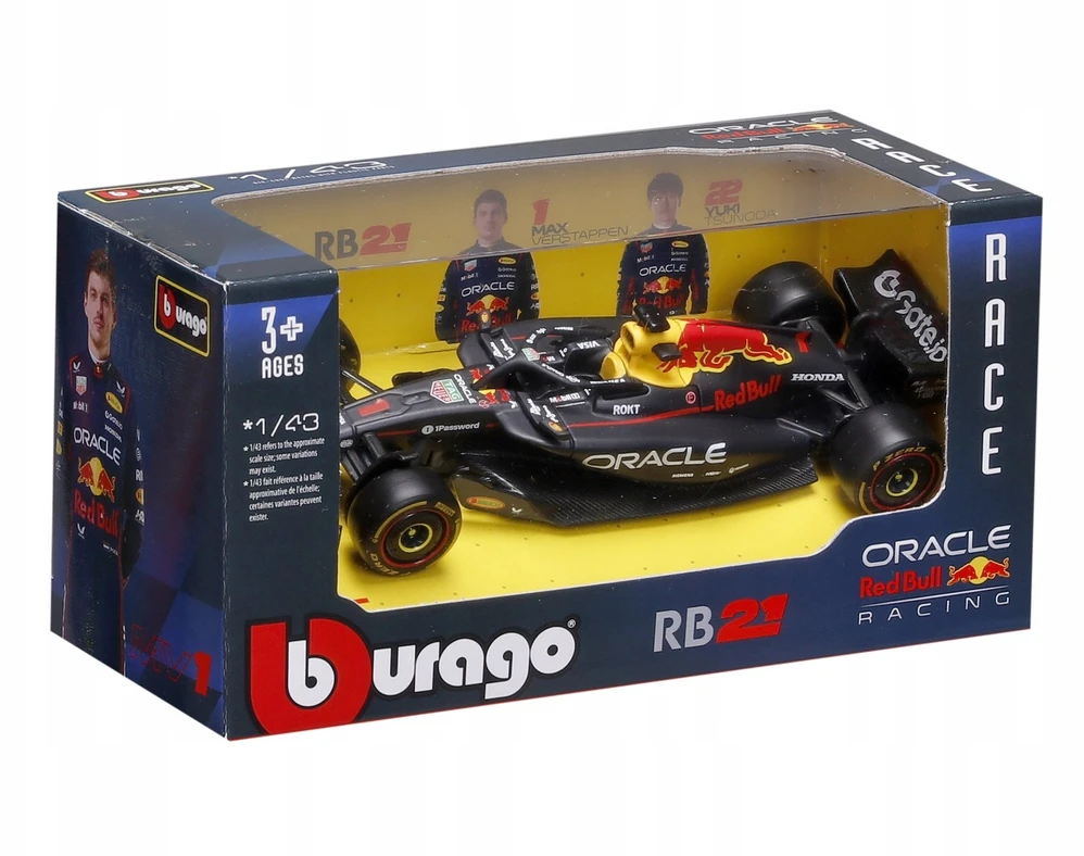 BBURAGO automodelis Raudona Bull Oracle Racing RB21 (2025) #1 Verstappen ir #22 Tsunoda, 18-38233