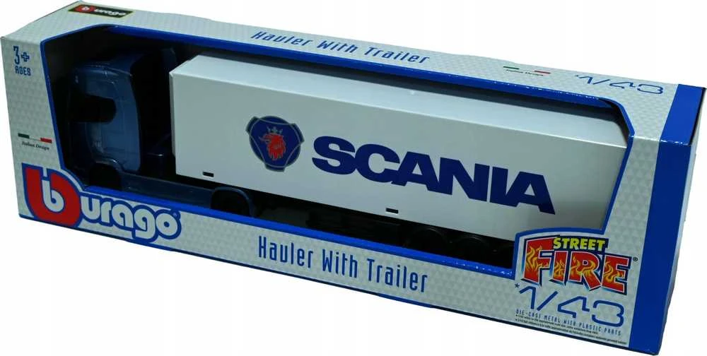 Bburago BBU 1:43 StreetFire Haulers Priekaba Scania 31468S