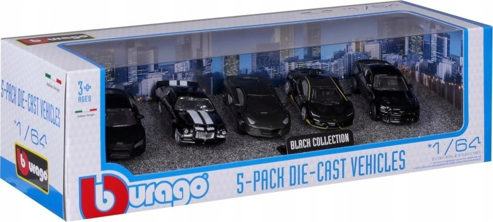 Bburago BBU 1:64 5-pak Juodas Collection 59150BK