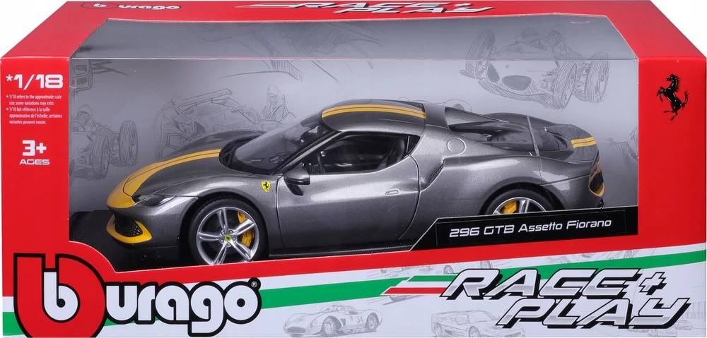 Bburago Ferrari 296 GTB Assetto Pilkas/Geltona 1:18 BBURAGO