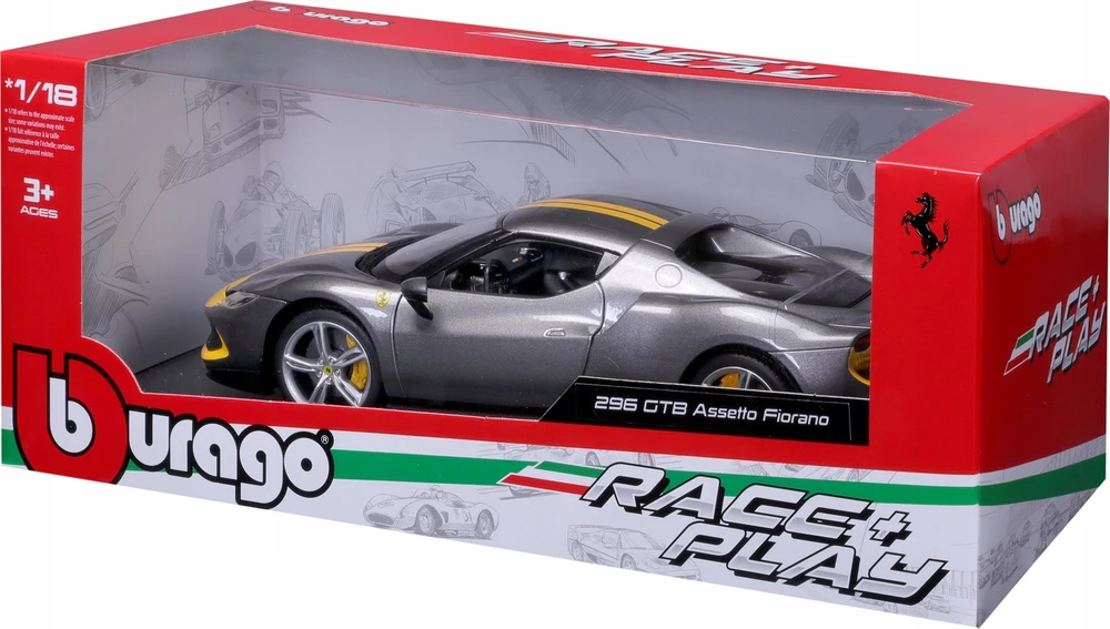 Bburago Ferrari 296 GTB Assetto Pilkas/Geltona 1:18 BBURAGO