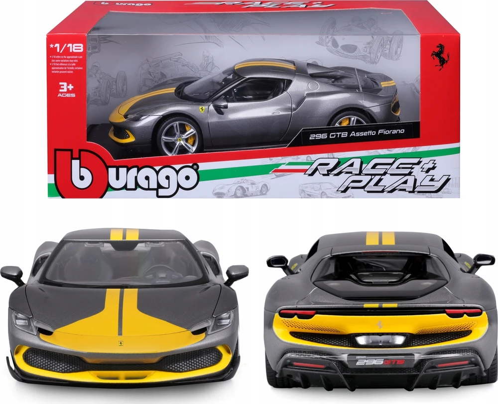 Bburago Ferrari 296 GTB Assetto Pilkas/Geltona 1:18 BBURAGO