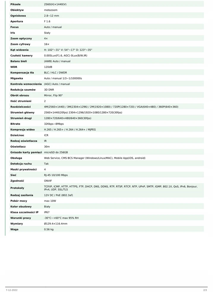 IP kamera BCS View BCS-V-EIP44VSR3(2) IP kamera BCS VIEW kupolinė 4Mpx