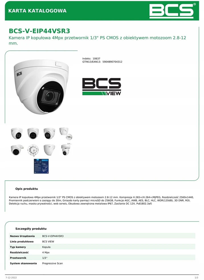 IP kamera BCS View BCS-V-EIP44VSR3(2) IP kamera BCS VIEW kupolinė 4Mpx