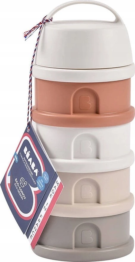 BEABA 4 SKYRIŲ PIENO MILTELIŲ DOZATORIUS IR UŽKANDŽIŲ DĖŽUTĖ, TERRACOTTA