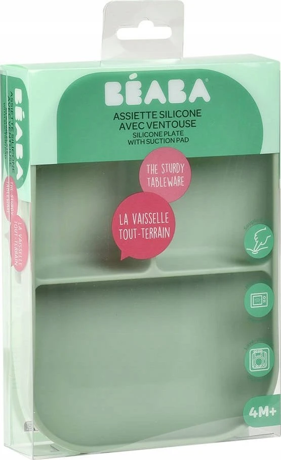 BEABA SILIKONINĖ DUGNU PRILIMPANTI 3 SKYRIŲ LĖKŠTĖ, SAGE Žalias