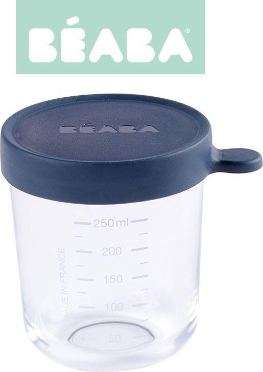Beaba stiklinis indelis su dangteliu, 250 ml, tamsiai mėlynas