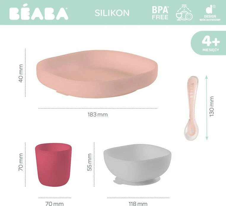 Beaba silikoninis 4 vnt. pietų rinkinys, rožinis