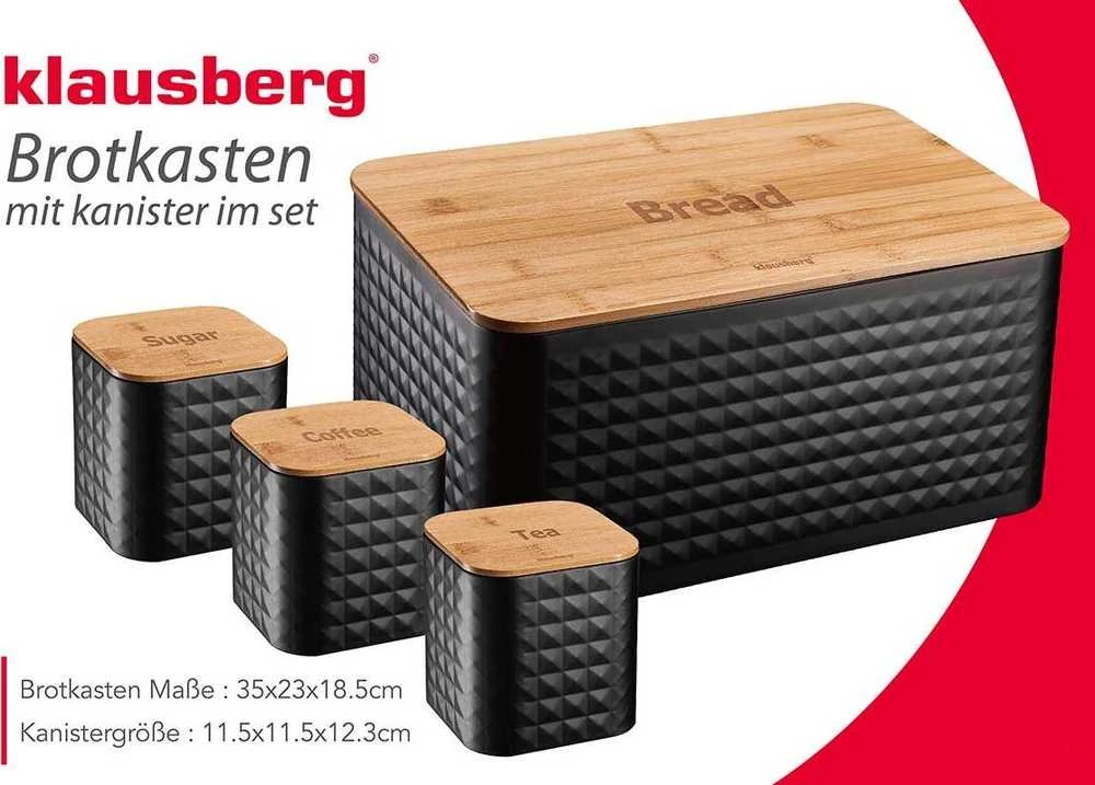 Chlebak Plieninė-bambukinė duoninė su konteineriais, juoda, Klausberg