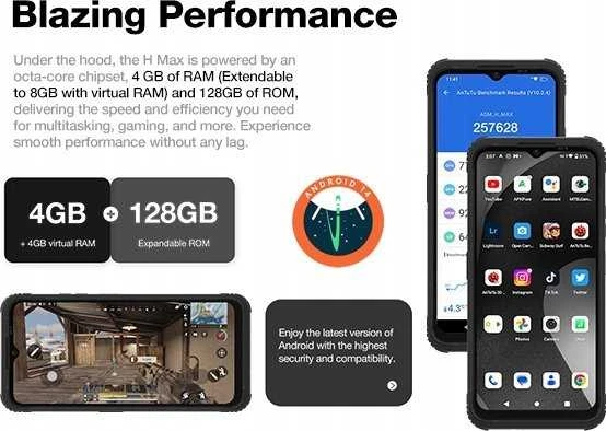 Išmanusis telefonas AGM Mobile H MAX Outdoor Rugged 128GB 4RAM 4G Juodas