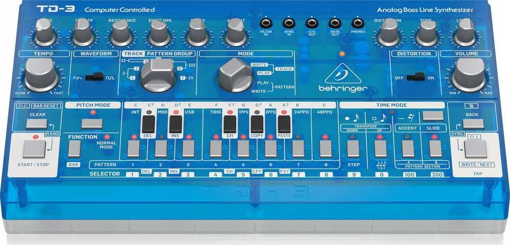 Behringer TD-3-BB bosinės linijos sintezatorius mėlyna permatoma