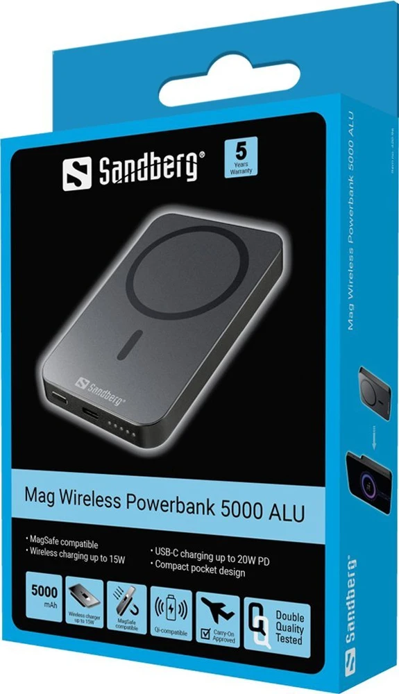 Sandberg Magnet Wireless Powerbank 5000 ALU