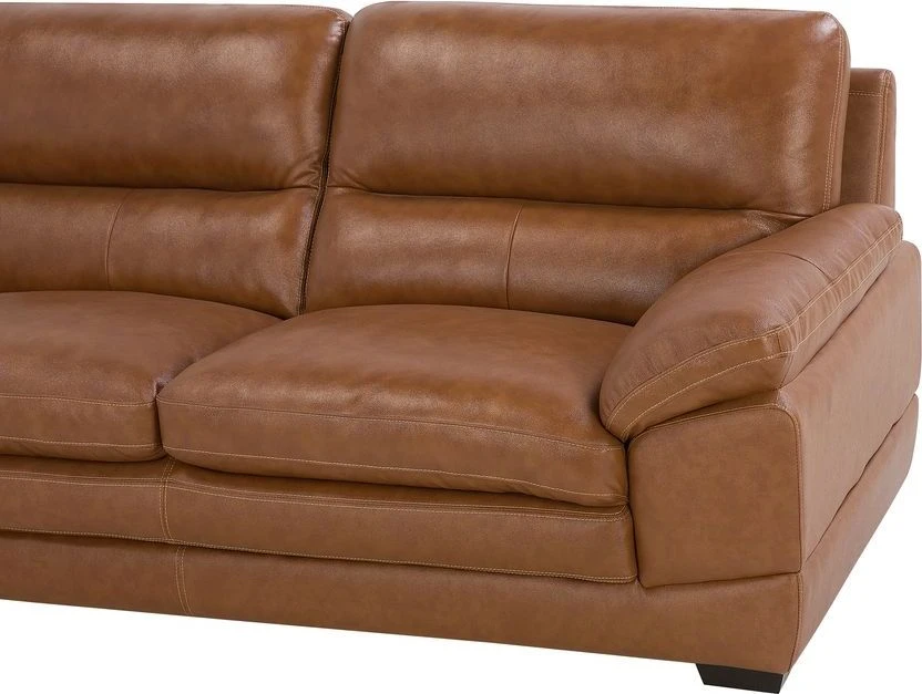 Beliani Trivietė sofa HORTEN Natūrali oda Auksinė ruda