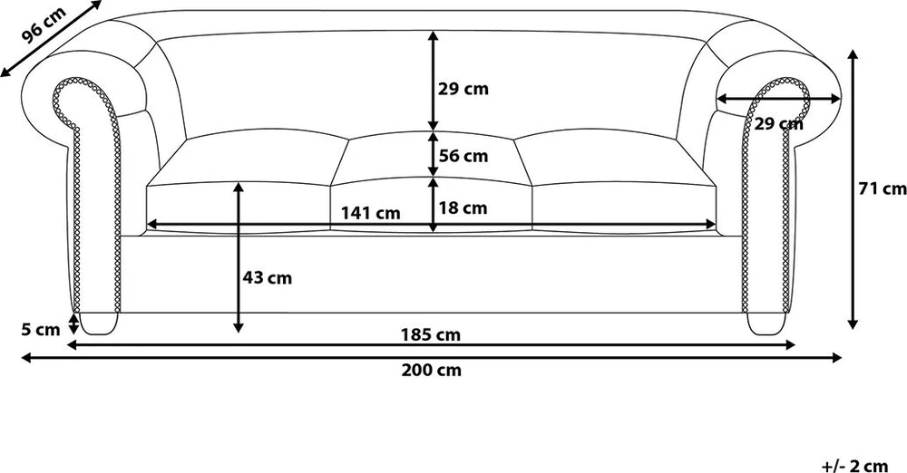 Beliani 3 vietų sofa CHESTERFIELD šviesiai žalia