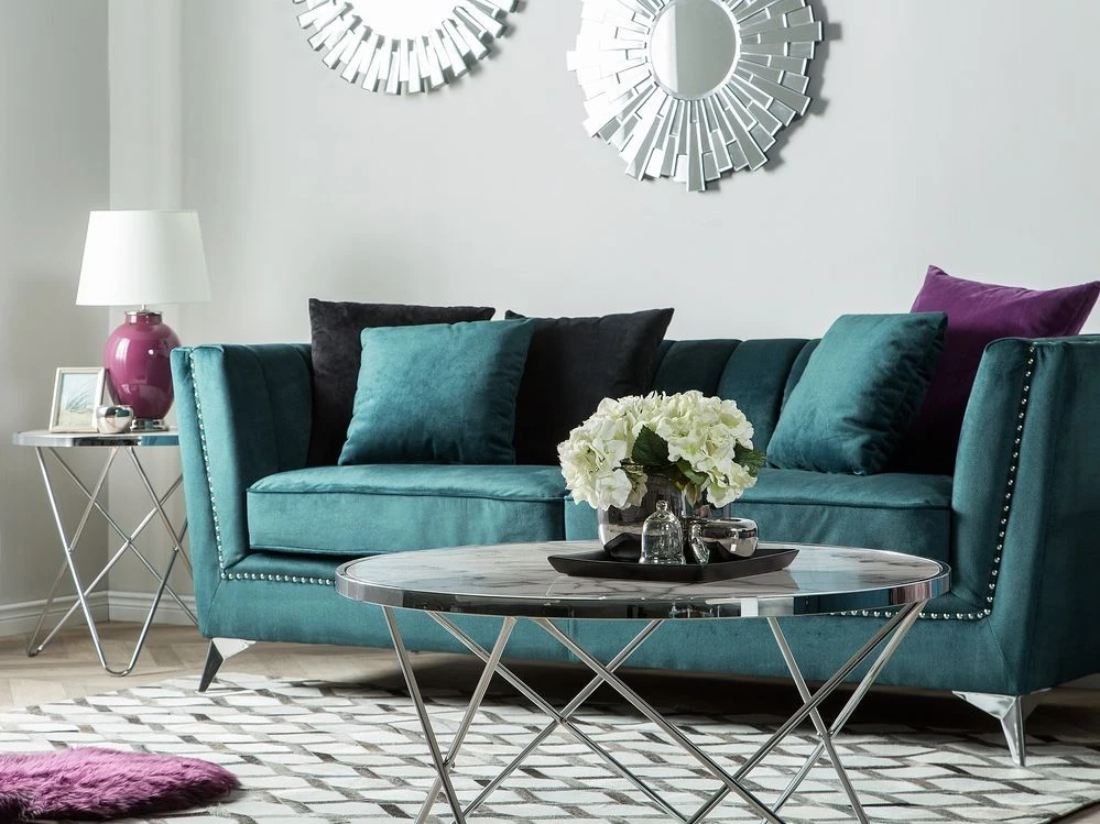 Beliani 3 vietų sofa GAULA, veliūrinė, žydra