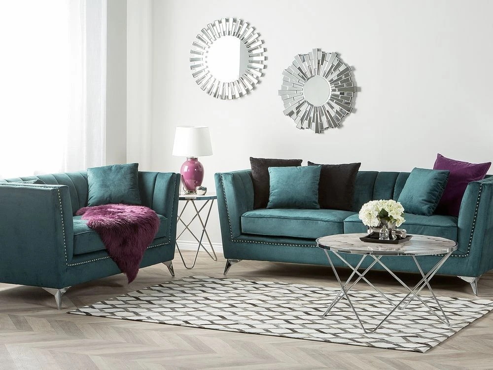 Beliani 3 vietų sofa GAULA, veliūrinė, žydra